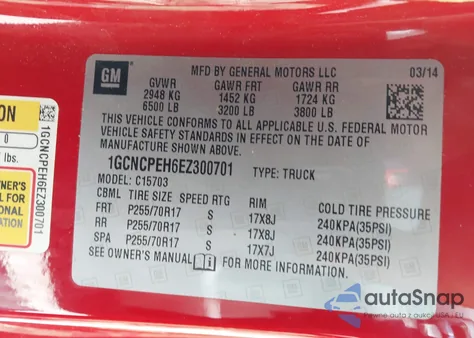 2014 Chevrolet Silverado 1500 Work Truck 2Wt from USA, damaged, VIN 1GCNCPEH6EZ300701